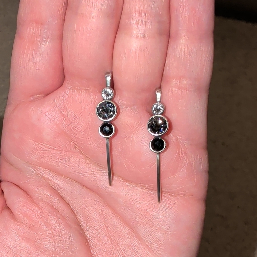 Touchstone Crystal Elegant Gunmetal and Black Drop Earrings